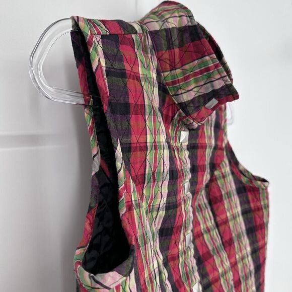 Christopher & Banks Quilted Plaid Snap Up Vest Red Multi Women's Size Medium - Picture 6 of 13